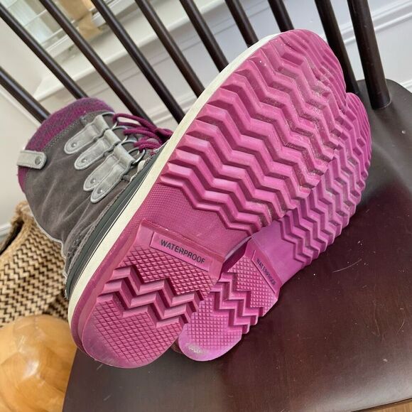 Sorel Joan of Arctic Knit Shale Winter Boots 8 Leather Waterproof Purple $240 - Picture 8 of 11